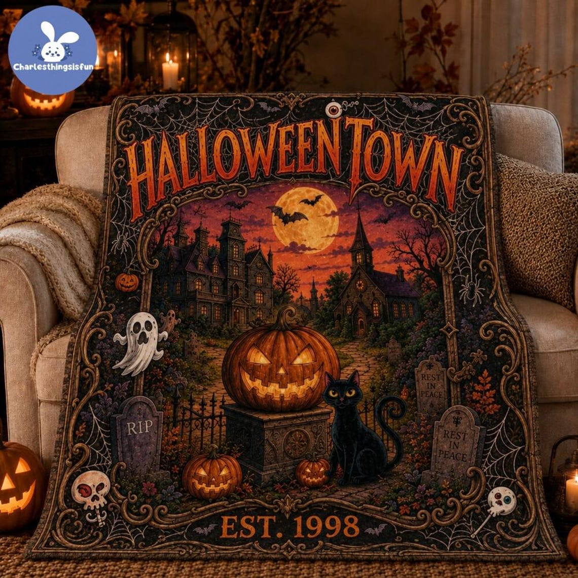 Halloweentown Halloween Quilt Blanket Halloweentown 1998 Movie Throw Pumpkin Witch Ghost Gift