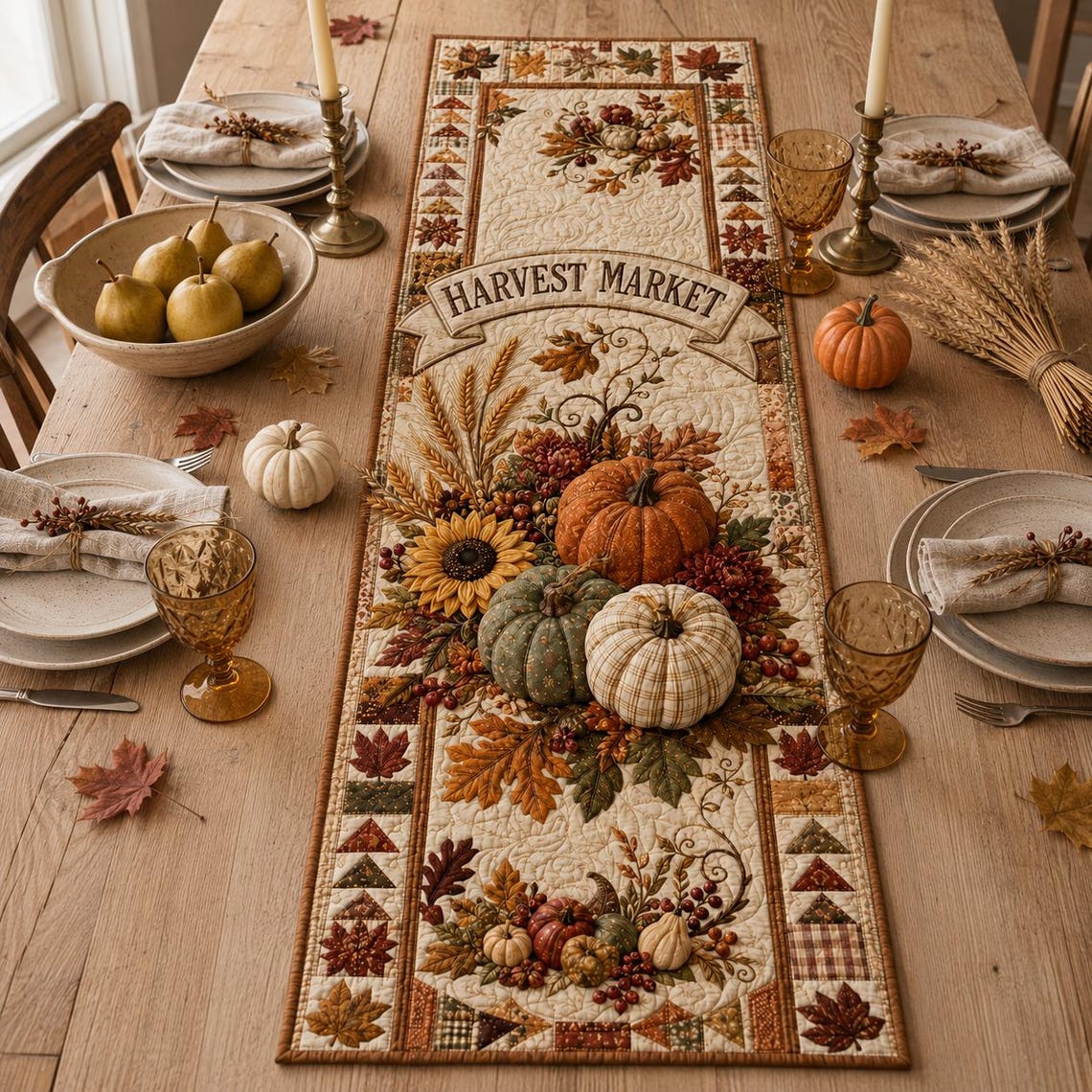Harvest Market Quilt Table Runner Fall Autumn Decor Merch Gift For Neighbors