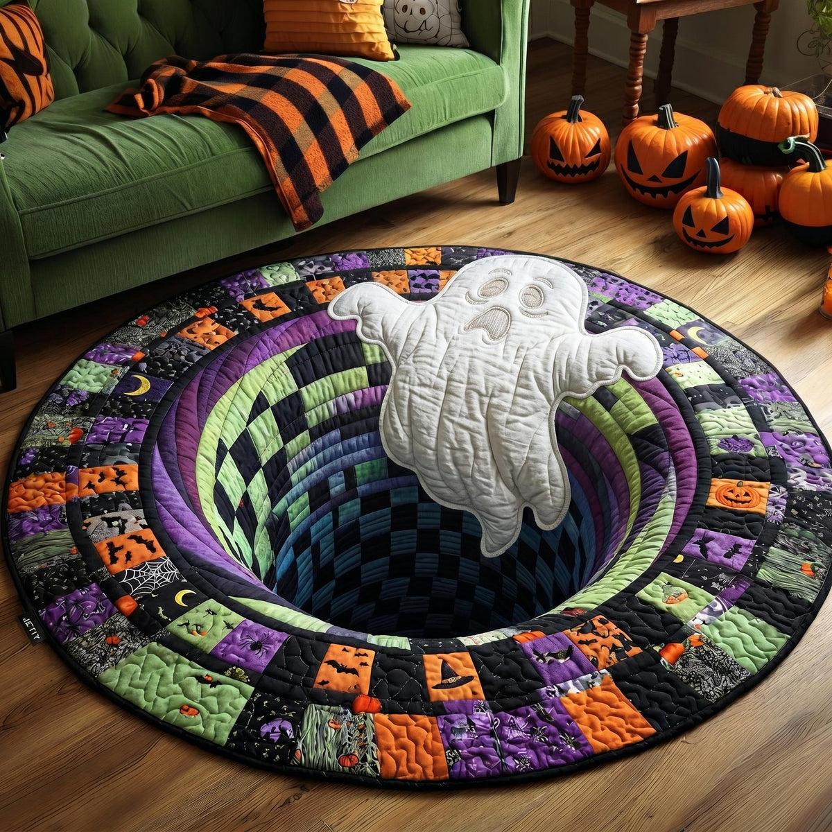 Haunted Ghost Halloween Quilted Round Mat Halloween Ghost Vortex Merch Unique Halloween Decor