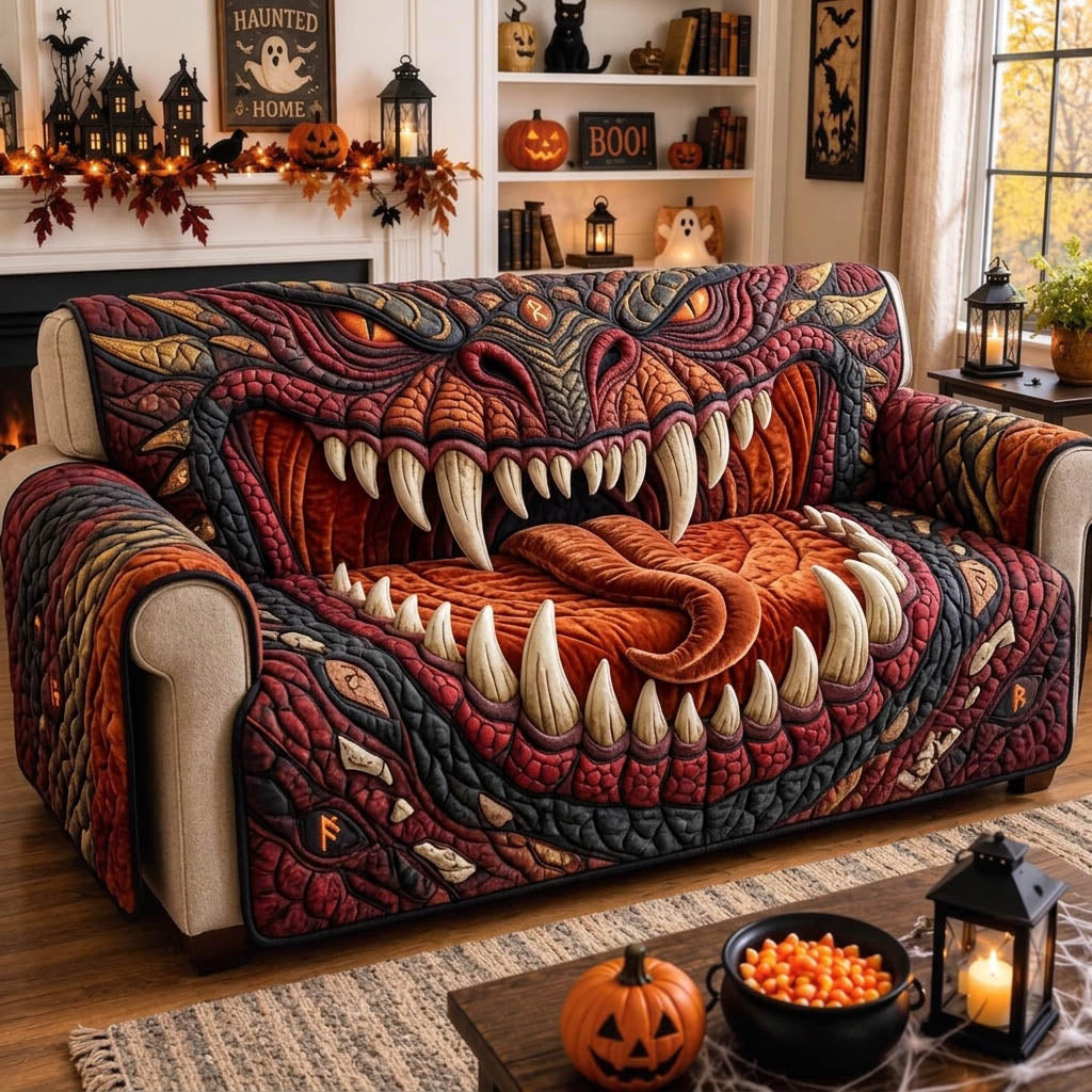Haunted Halloween Quilted Sofa Cover Creepy Halloween Couch Cover Unique Decor Gift