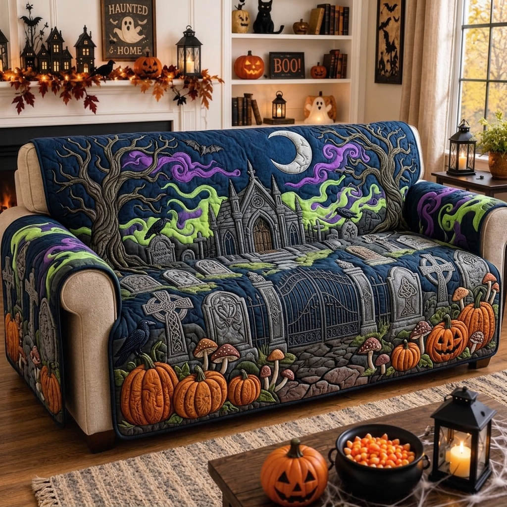 Haunted Halloween Quilted Sofa Cover Festive Haunted Couch Cover New Home Gift