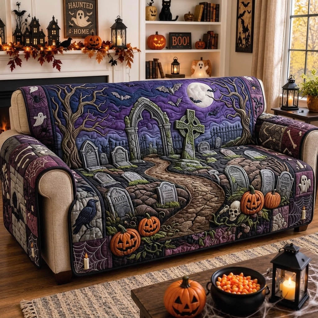 Haunted Halloween Quilted Sofa Cover Timeless Haunted Couch Cover Home Gift