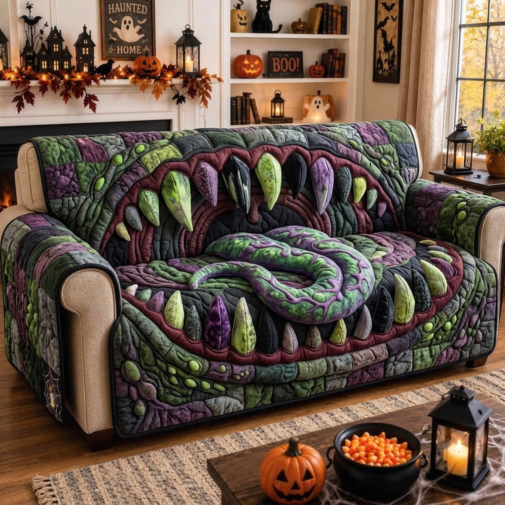 Haunted Halloween Quilted Sofa Cover Vintage Haunted Couch Cover House Lover Gift