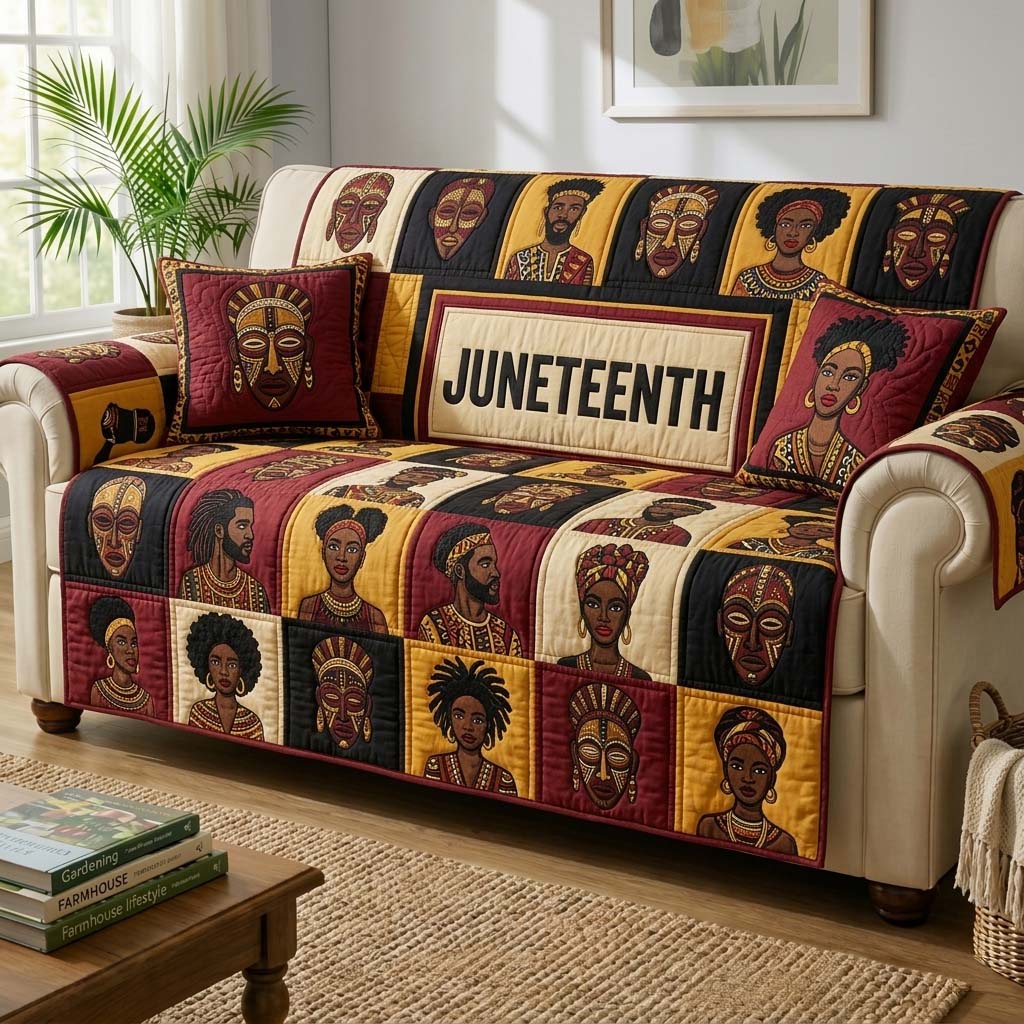 Heritage Faces Quilted Sofa Cover Natural Heritage Couch Cover New Home Gift