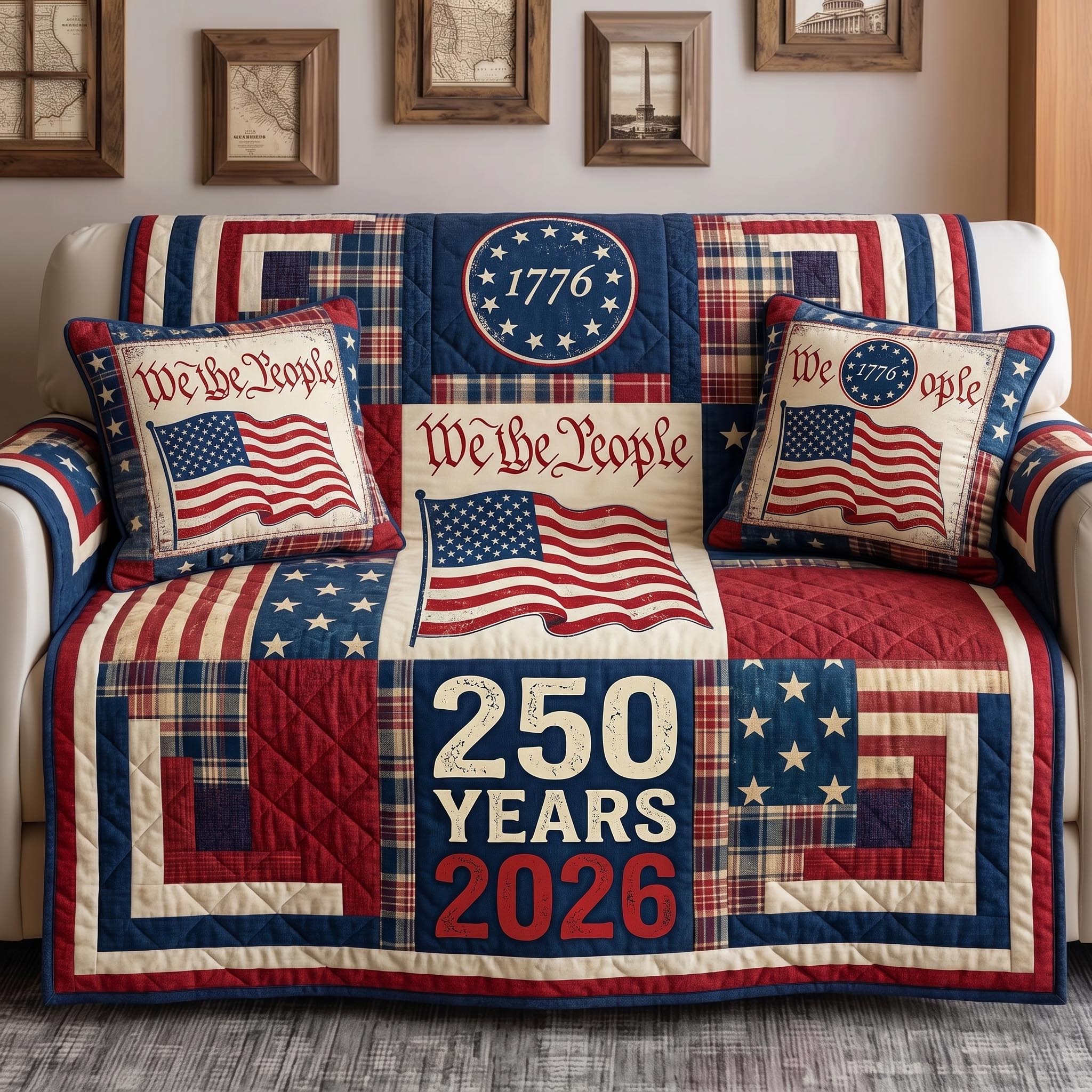 Heritage Patch Quilted Sofa Cover Cozy Heritage Couch Cover Home Lover Gift