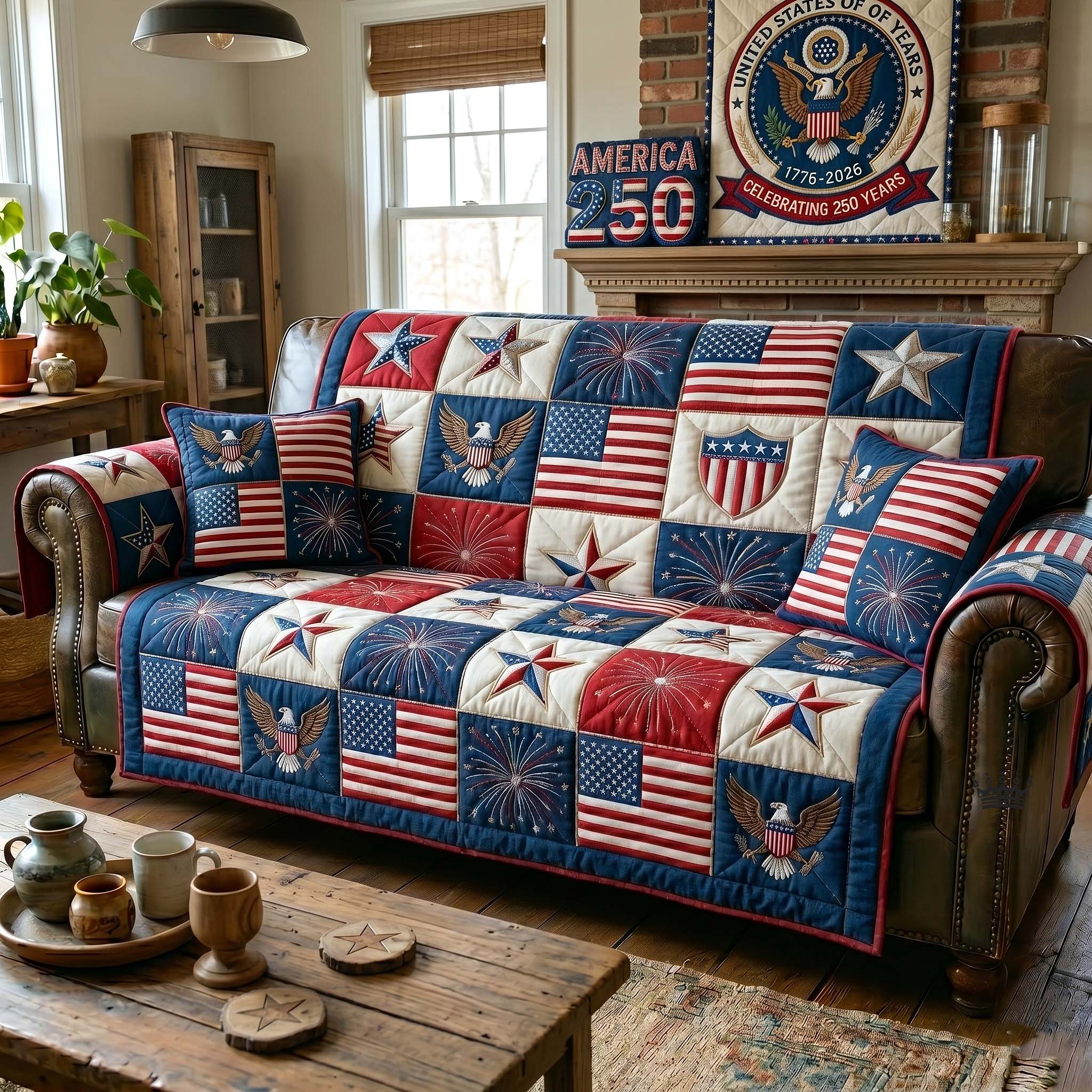 Heritage Patch Quilted Sofa Cover Heritage Spirit Couch Cover Gifts For Living Rooms