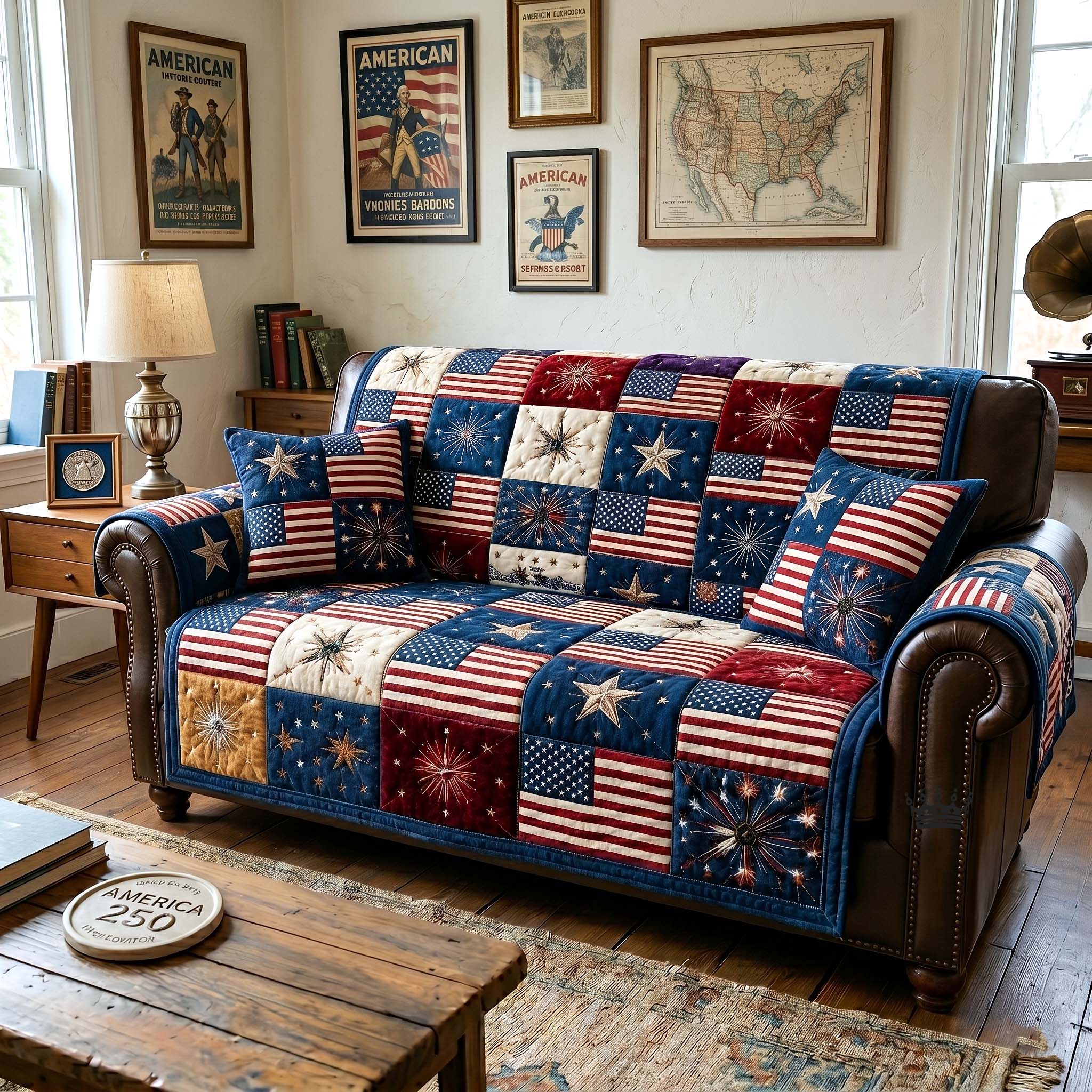 Heritage Patch Quilted Sofa Cover Heritage Style Couch Cover Gift For Cozy Spaces