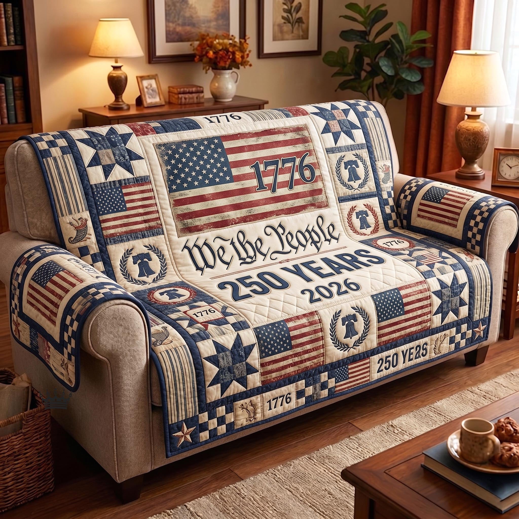 Heritage Patch Quilted Sofa Cover Modern Heritage Couch Cover Gift For Home Lover