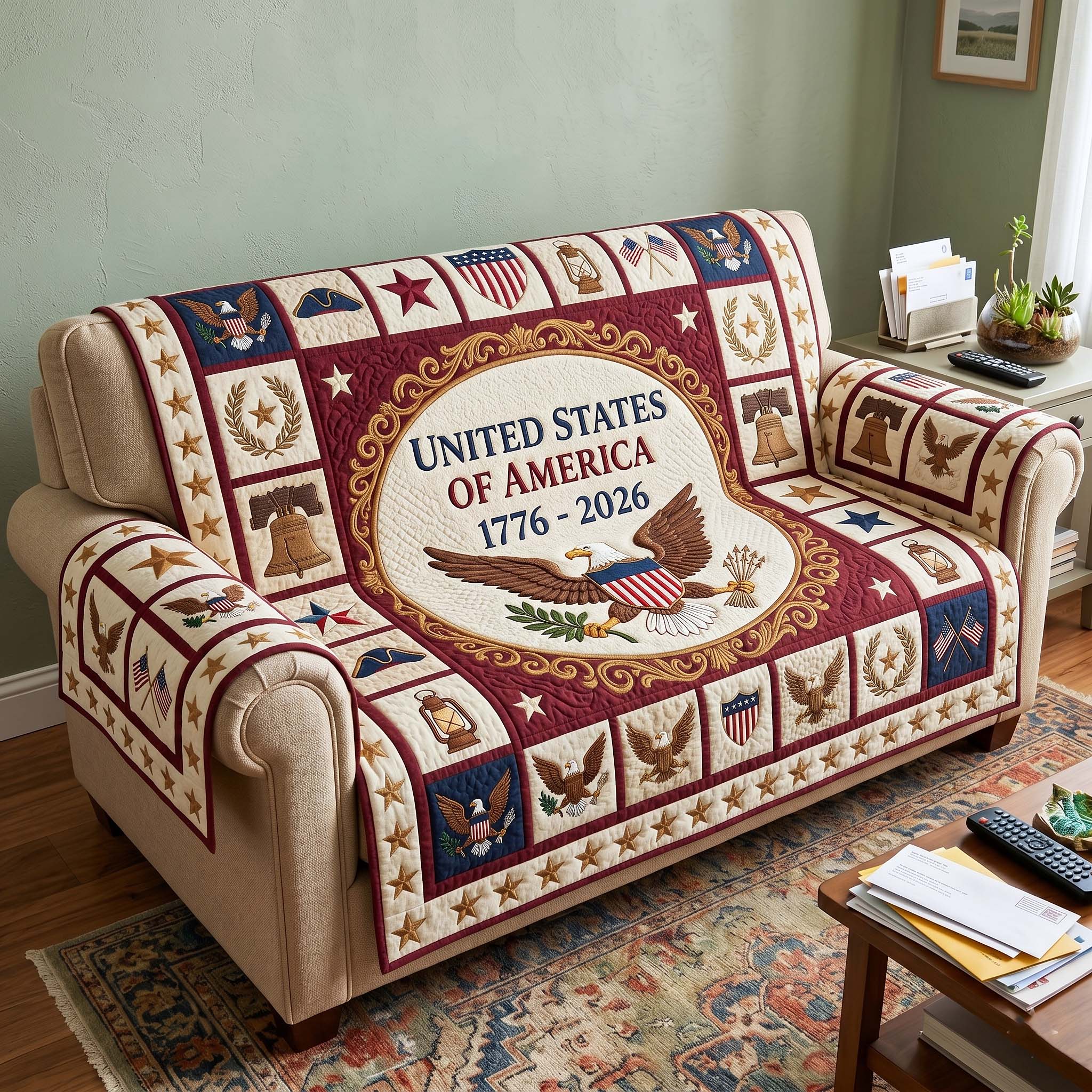 Heritage Patch Quilted Sofa Cover Seasonal Heritage Couch Cover Gift For New Homeowners
