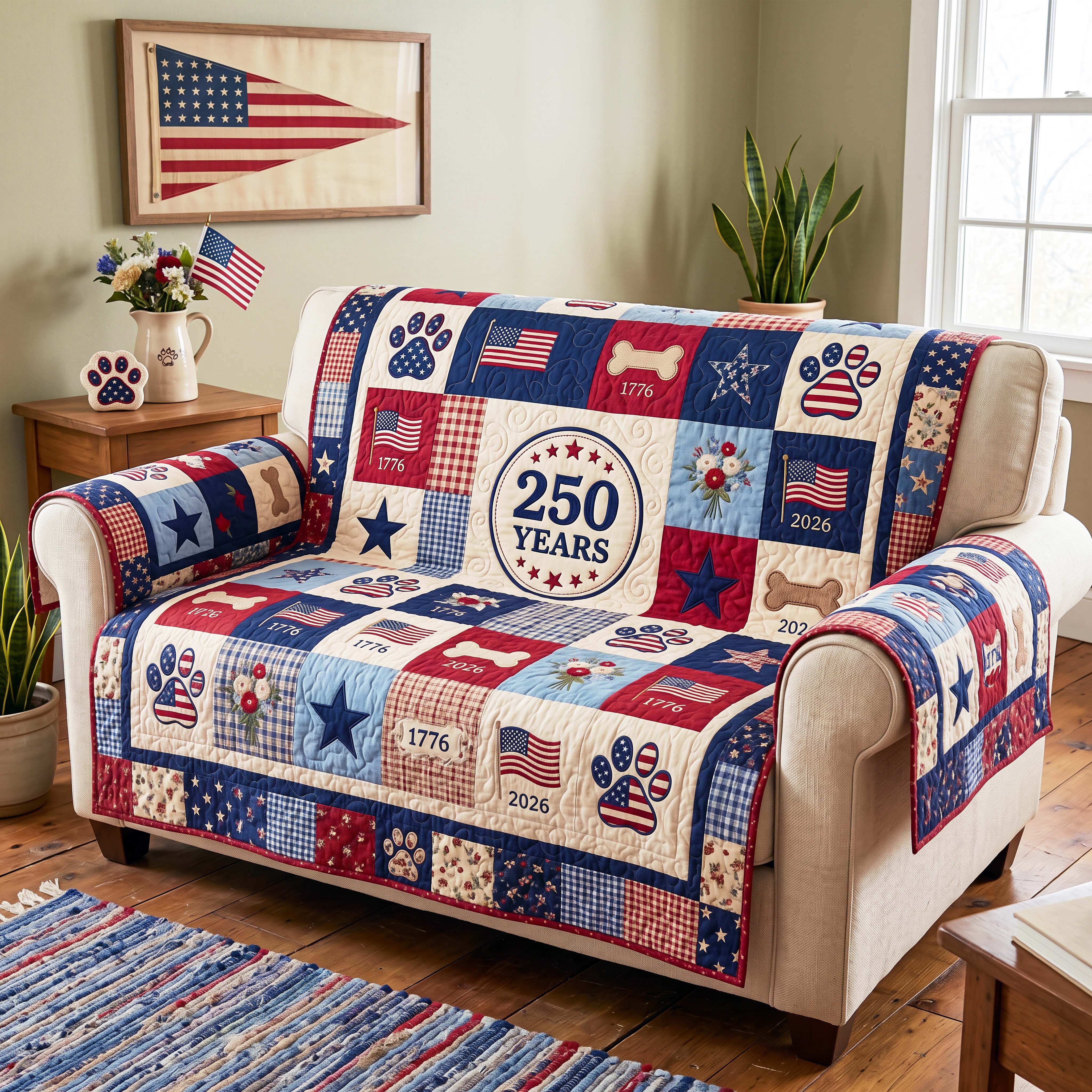 Heritage Paws Quilted Sofa Cover Classic Heritage Couch Cover Cool Gift
