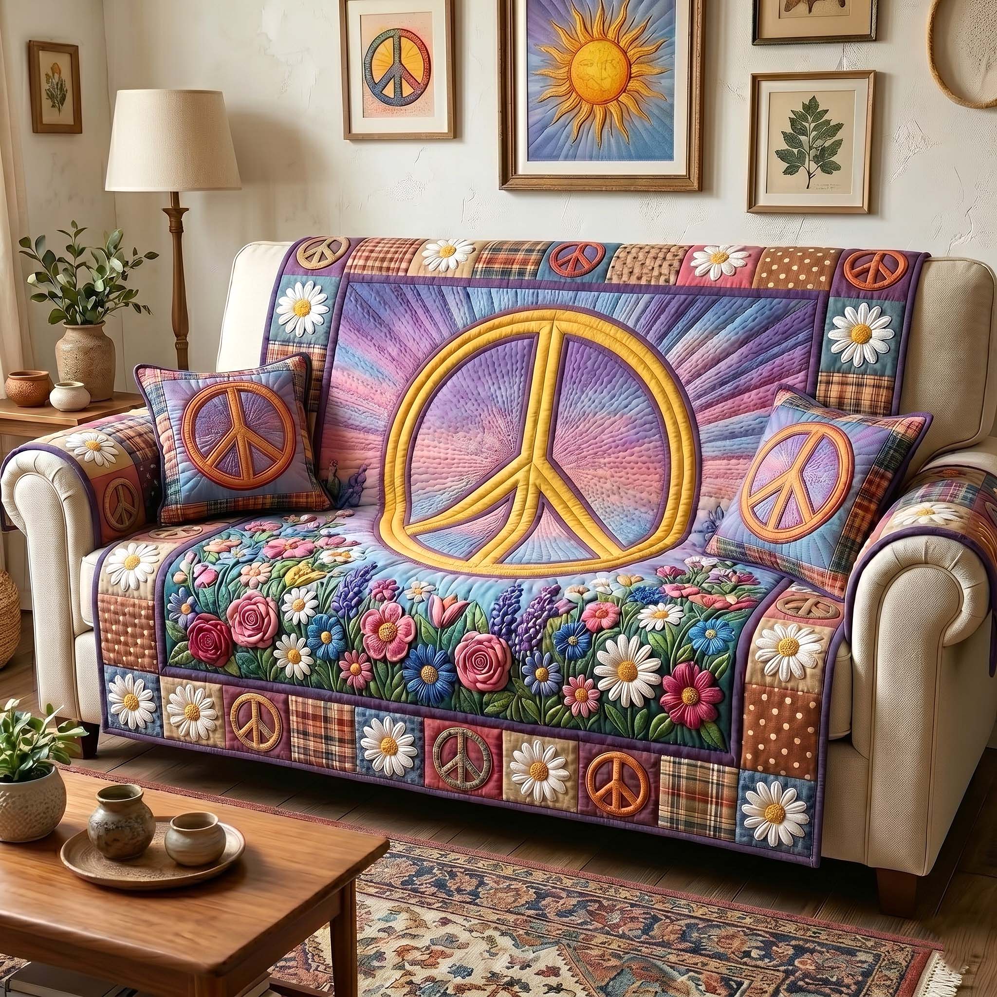 Hippie Patchwork Quilted Sofa Cover Boho Hippie Couch Cover Home Decor Gift Ideas