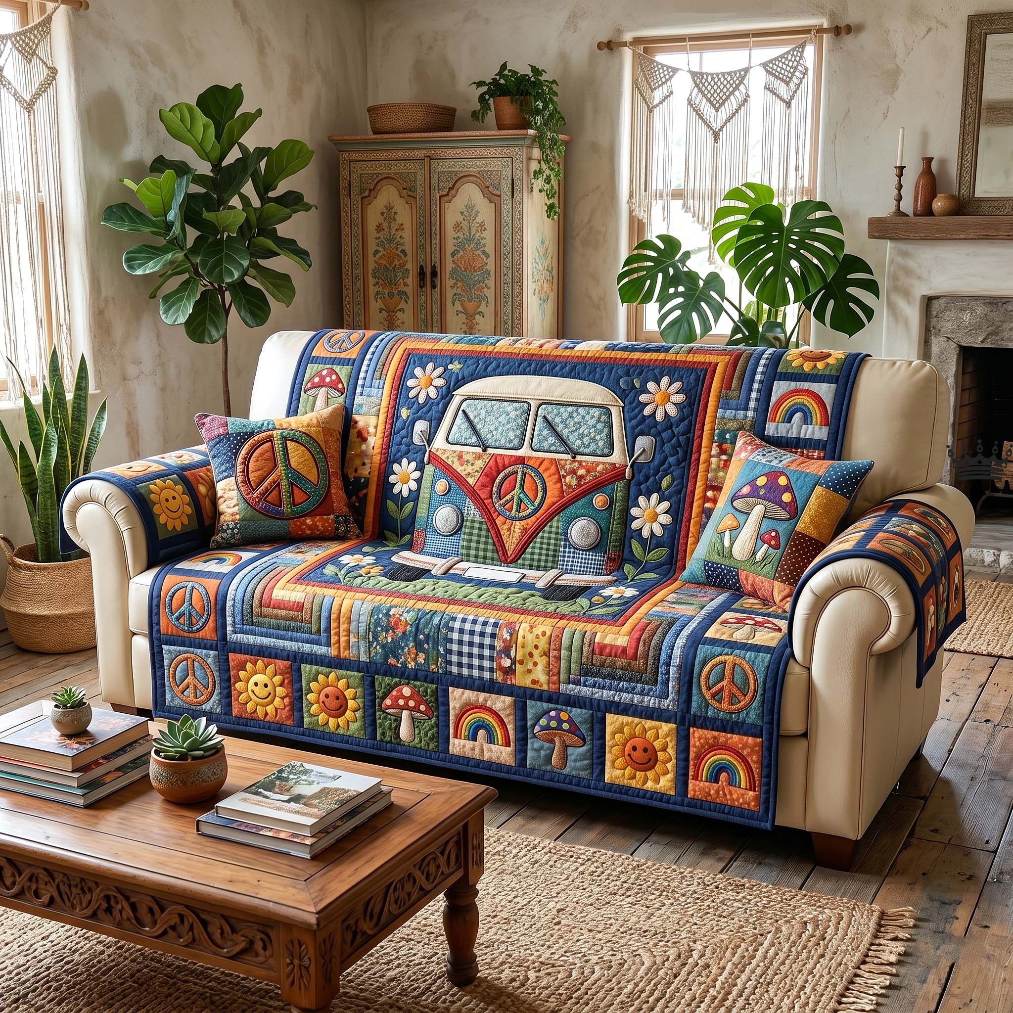 Hippie Patchwork Quilted Sofa Cover Free Spirit Couch Cover Best Room Decor Gifts