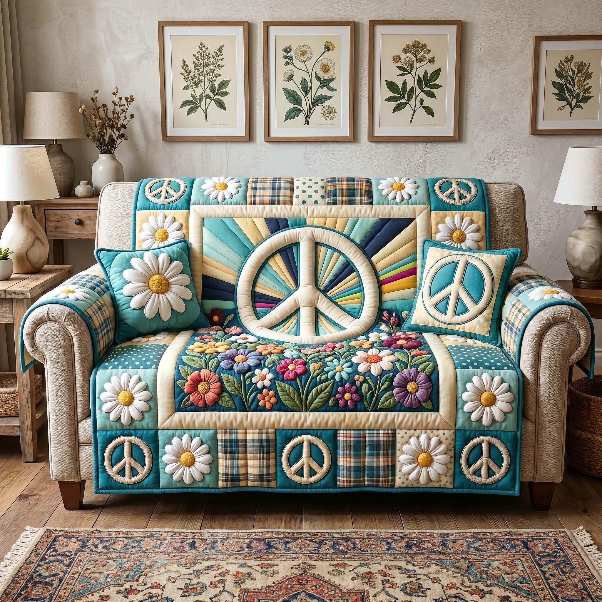 Hippie Patchwork Quilted Sofa Cover Hippie Spirit Couch Cover Gifts For Room Decor