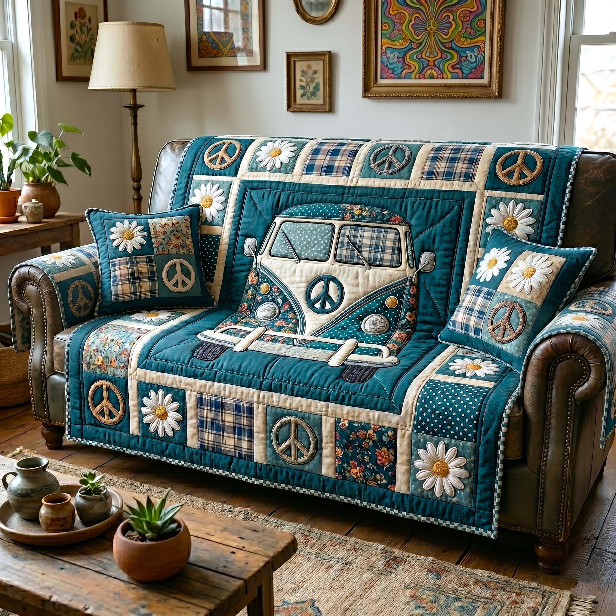 Hippie Patchwork Quilted Sofa Cover Hippie Vibes Couch Cover Best Home Decor Gifts