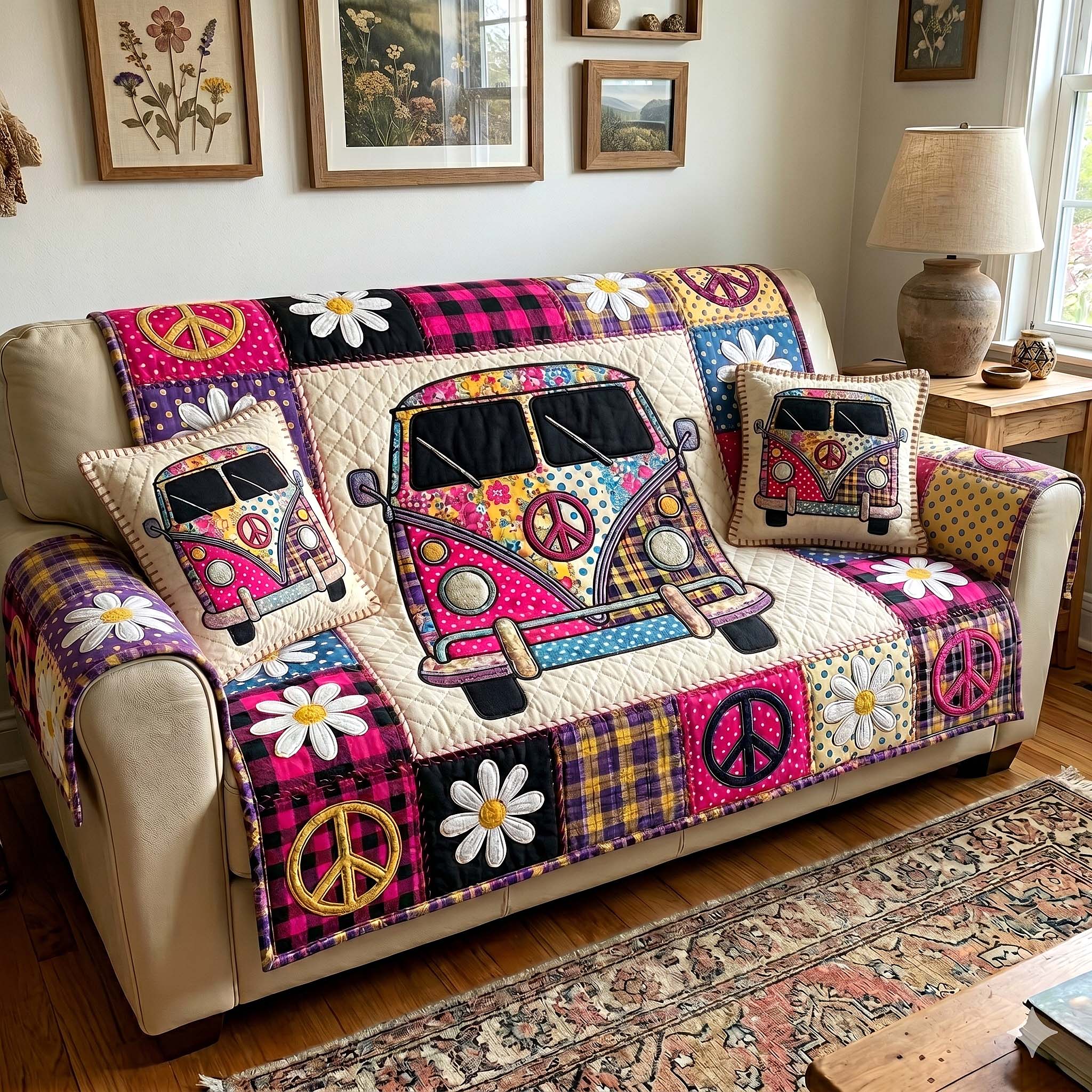 Hippie Patchwork Quilted Sofa Cover Retro Hippie Couch Cover Room Decor Gift Ideas
