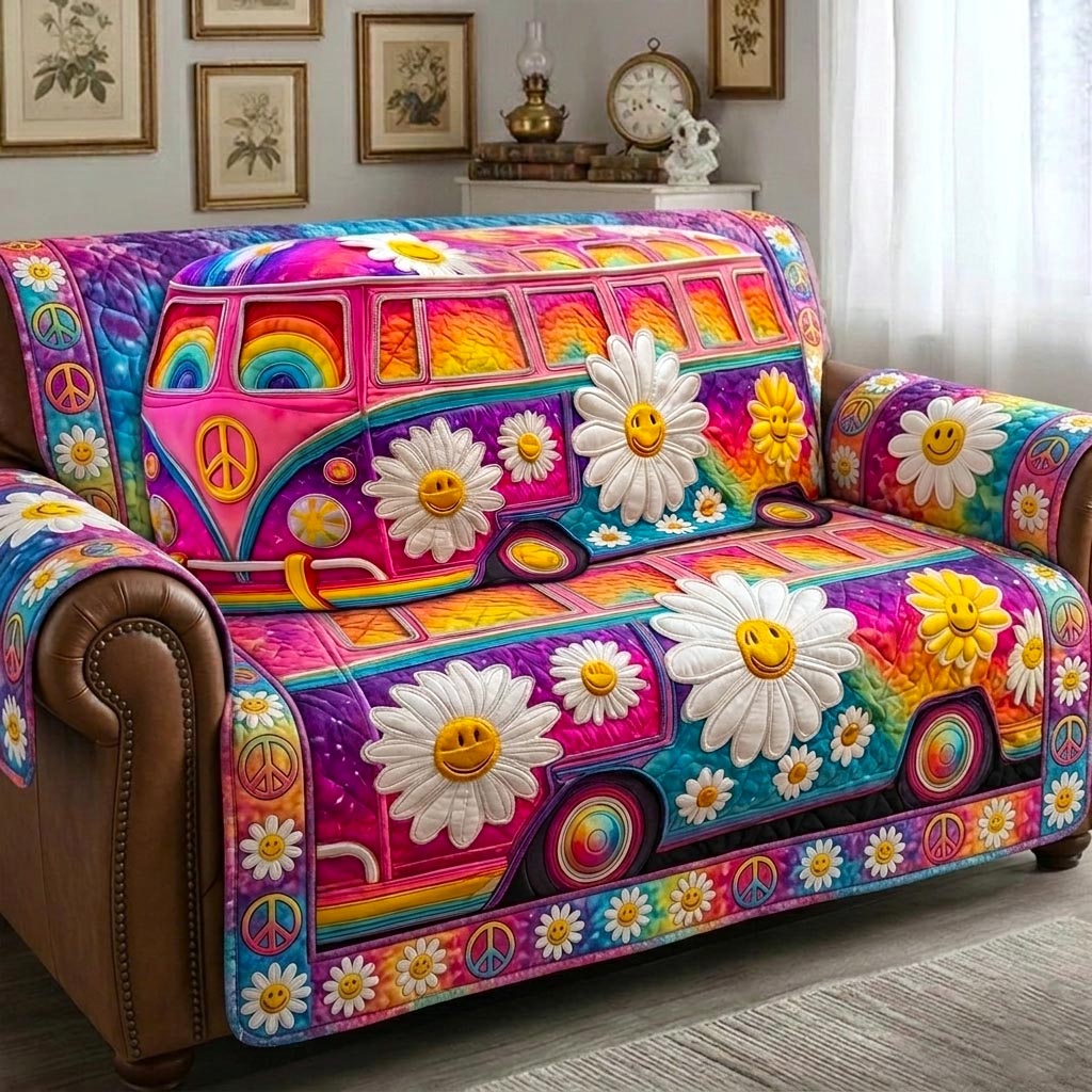 Hippie Van Quilted Sofa Cover Boho Spirit Couch Cover Room Gift For Him