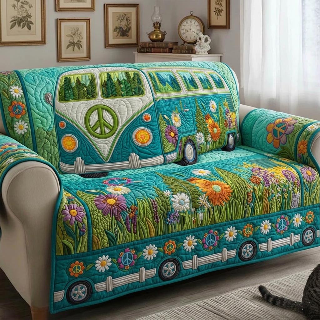Hippie Van Quilted Sofa Cover Classic Hippie Couch Cover Home Decor Ideas