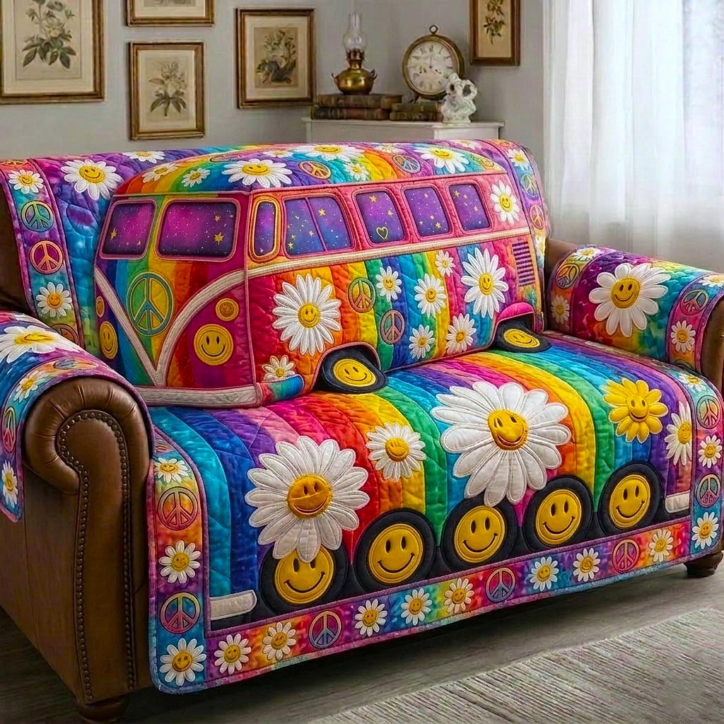 Hippie Van Quilted Sofa Cover Cozy Hippie Couch Cover Home Decor Gift