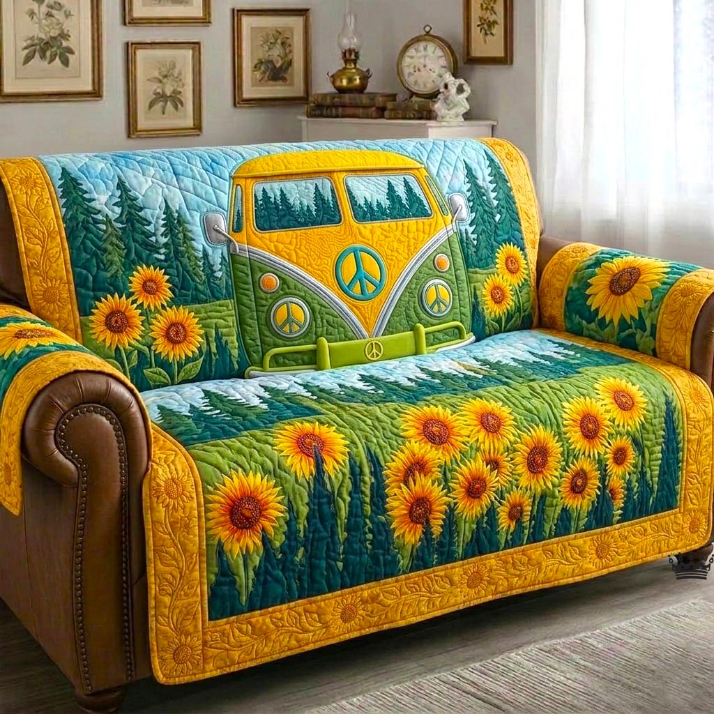 Hippie Van Quilted Sofa Cover Festive Hippie Couch Cover Room Decor Ideas