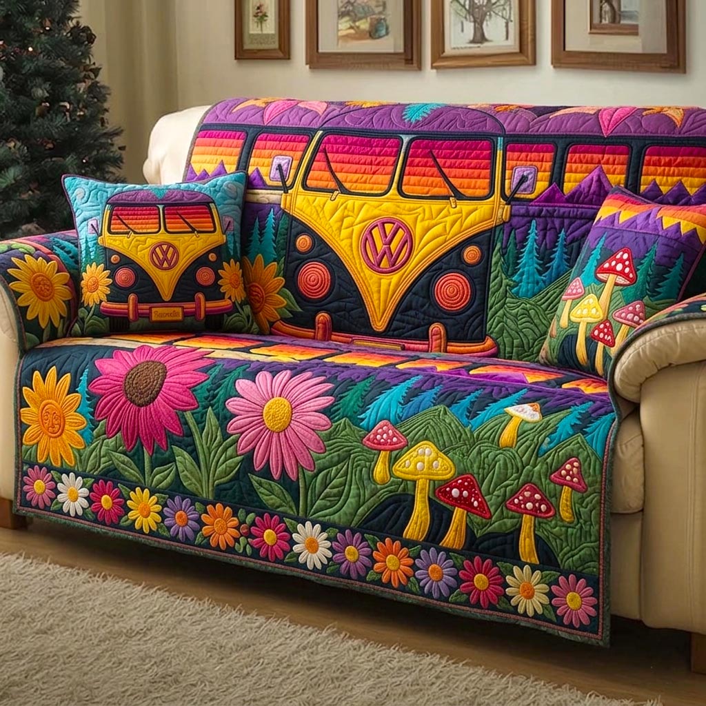Hippie Van Quilted Sofa Cover Groovy Hippie Couch Cover Gift For New Homeowners