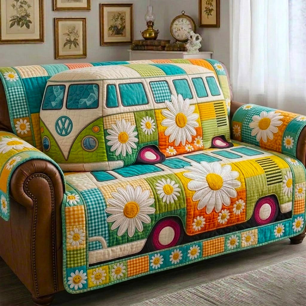 Hippie Van Quilted Sofa Cover Rustic Hippie Couch Cover Room Decor Gift