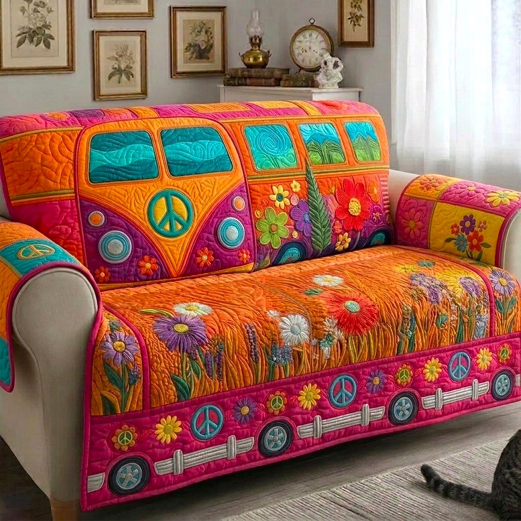 Hippie Van Quilted Sofa Cover Spooky Hippie Couch Cover Best Decor Gift