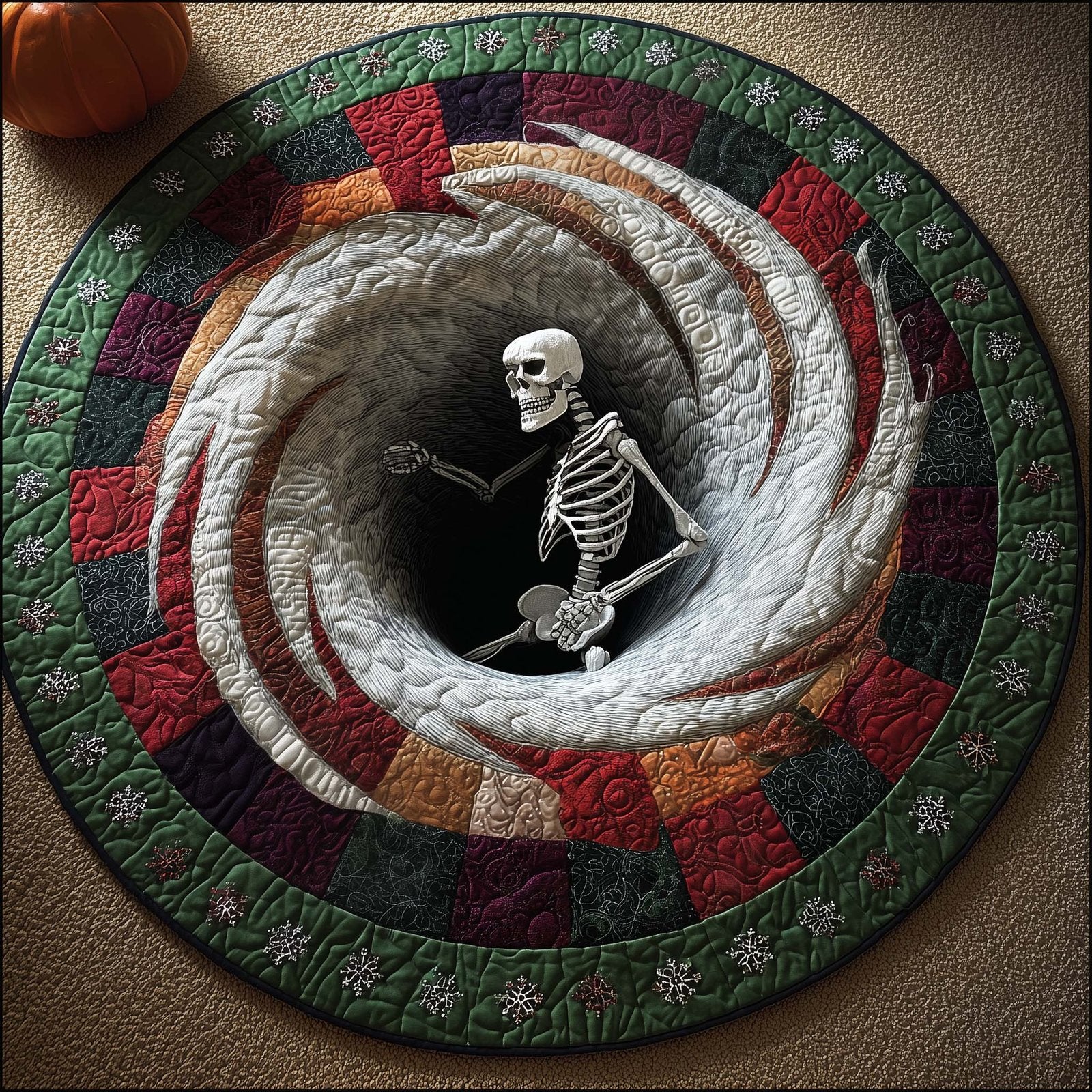 Holiday Skeleton Halloween Quilted Round Mat Skeleton Vortex Merch Halloween Wedding Gifts
