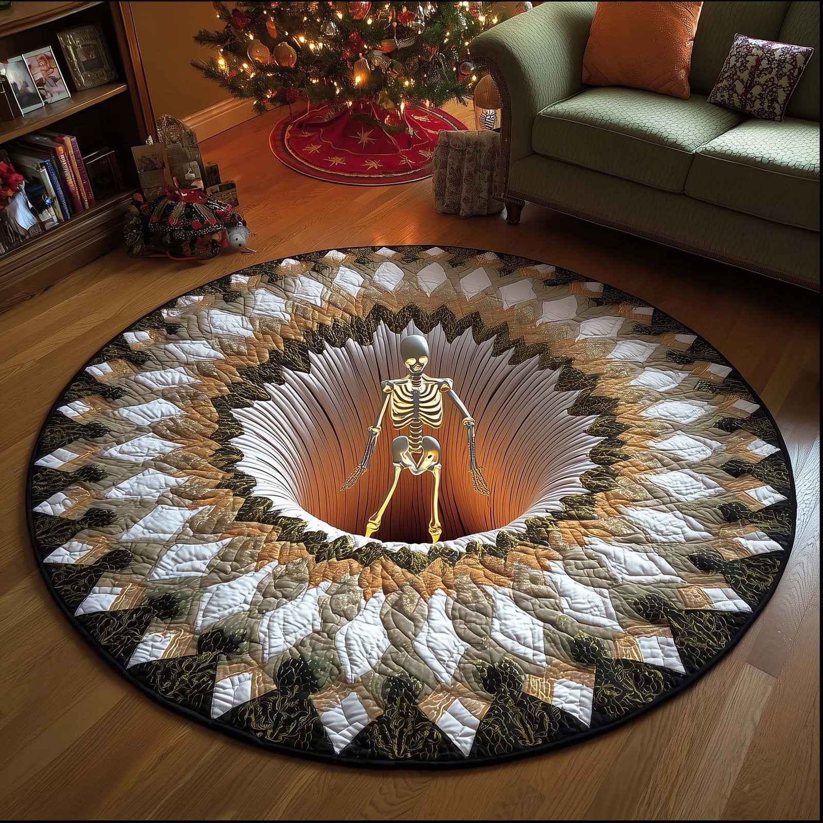 Holiday Skeleton Halloween Quilted Round Mat Skeleton Vortex Merch Unique Halloween Gifts