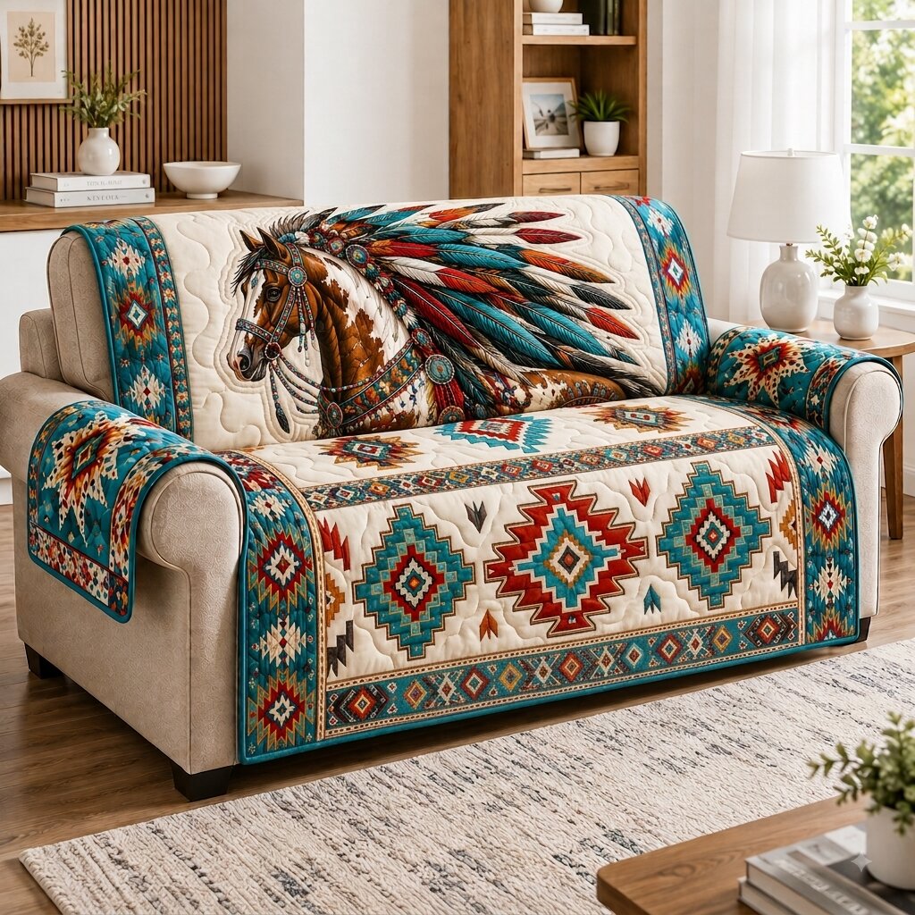 Horse Freedom Quilted Sofa Cover Freedom Spirit Couch Cover Cozy Home Decor Gifts
