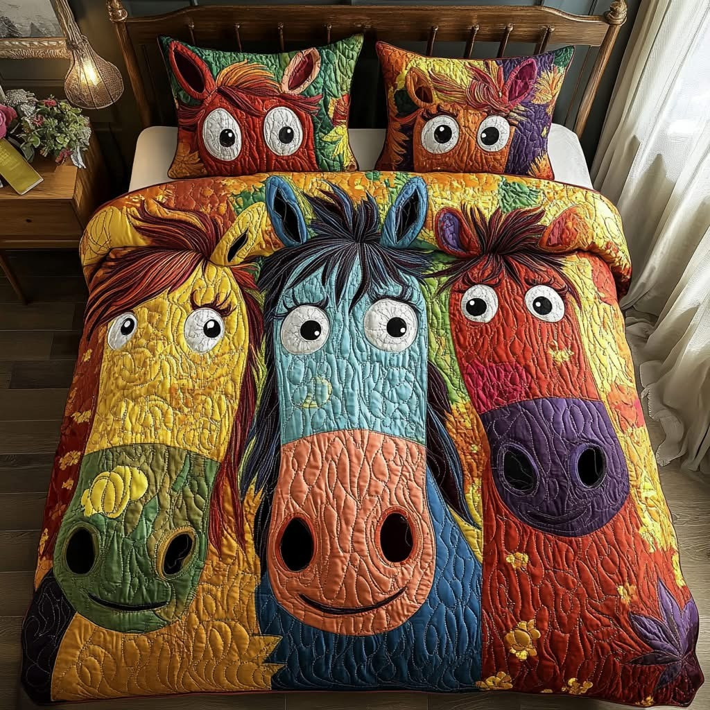 Horse Ponies Bedding Set Cute Colorful Duvet Cover Merchandise Horse Related Christmas Gifts
