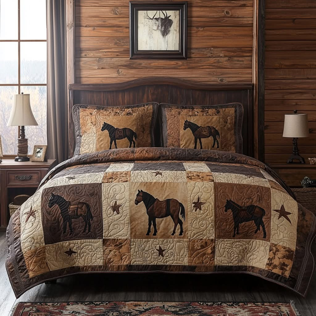 Horse Quilted Bedding Set Vintage Western Horse Print Duvet Cover Best Christmas Gift Ideas