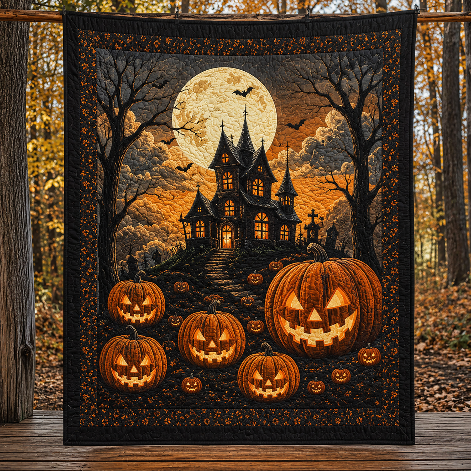 House Halloween Quilt Blanket Spooky Pumpkin Patch Throw Halloween Gift Ideas