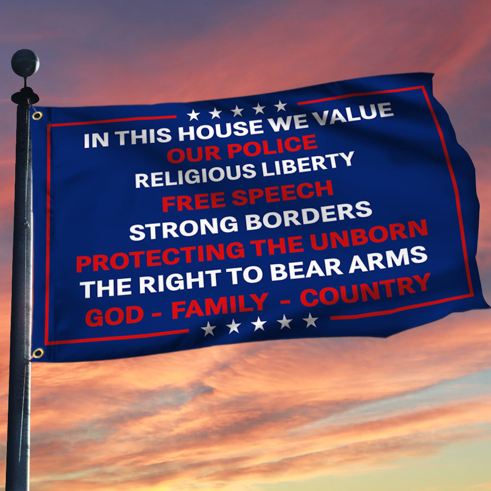 In This House We Value Our Police Flag Patriotic American House Flag Gift IDeas