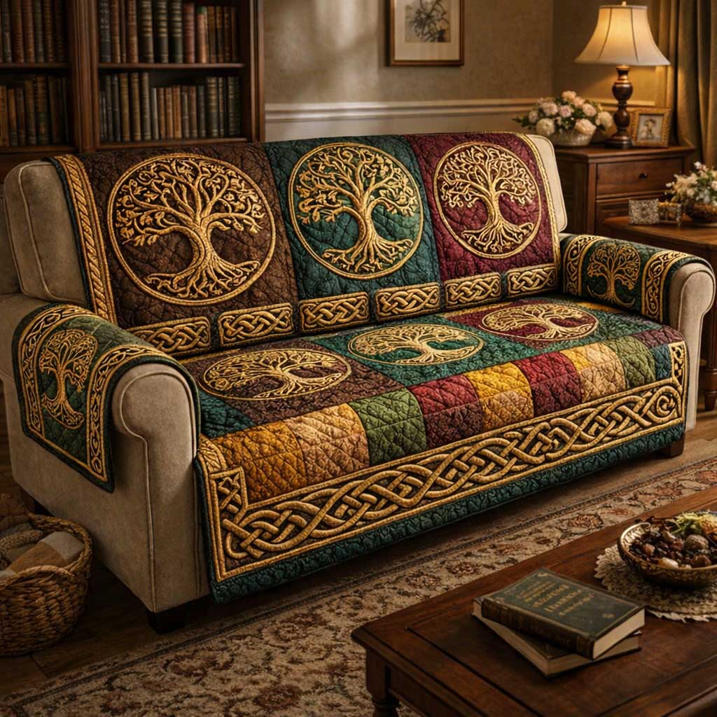 Infinite Tree Quilted Sofa Cover Emerald Tree Couch Cover Best Decor Gift