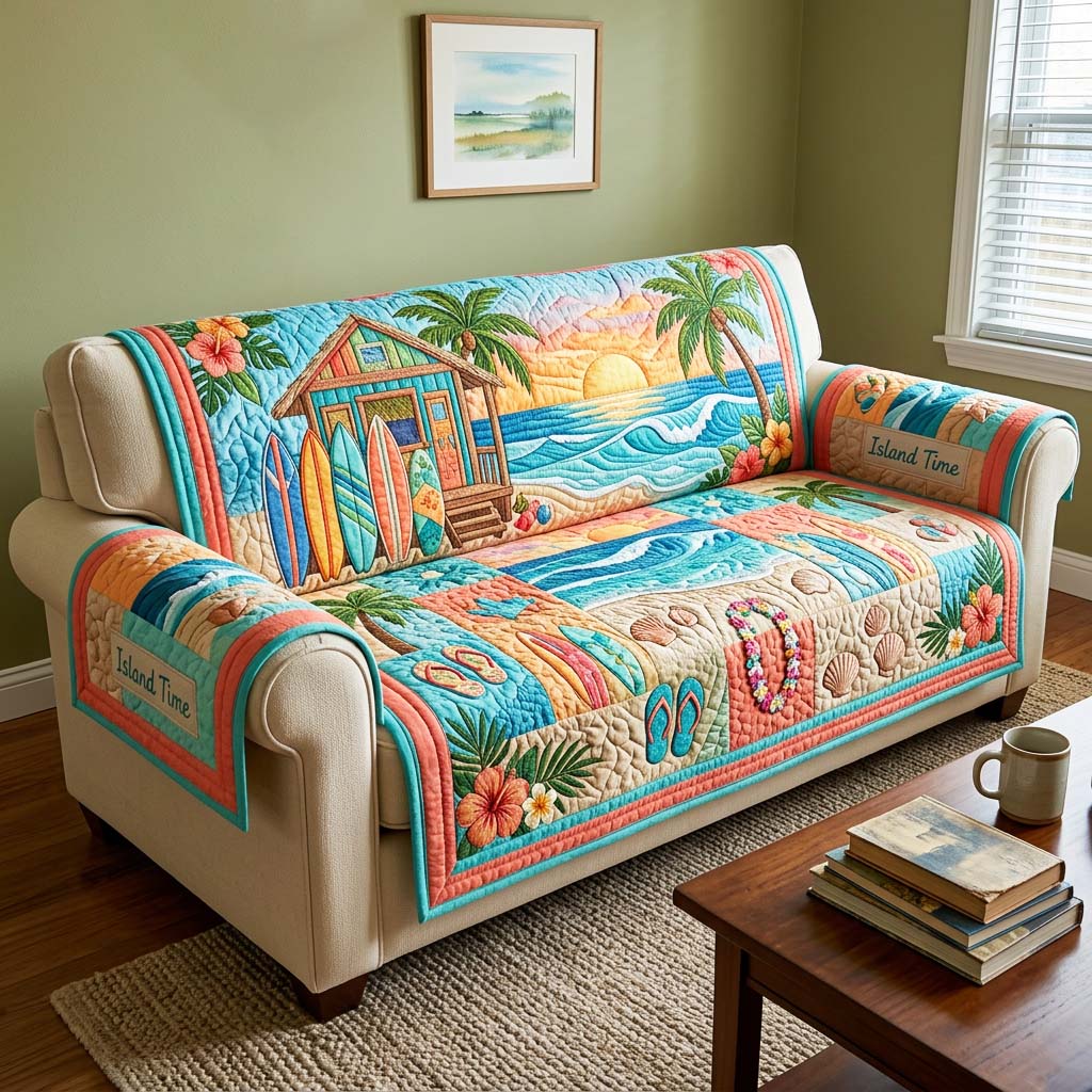 Island Time Quilted Sofa Cover Island Vibes Couch Cover Cool Gift