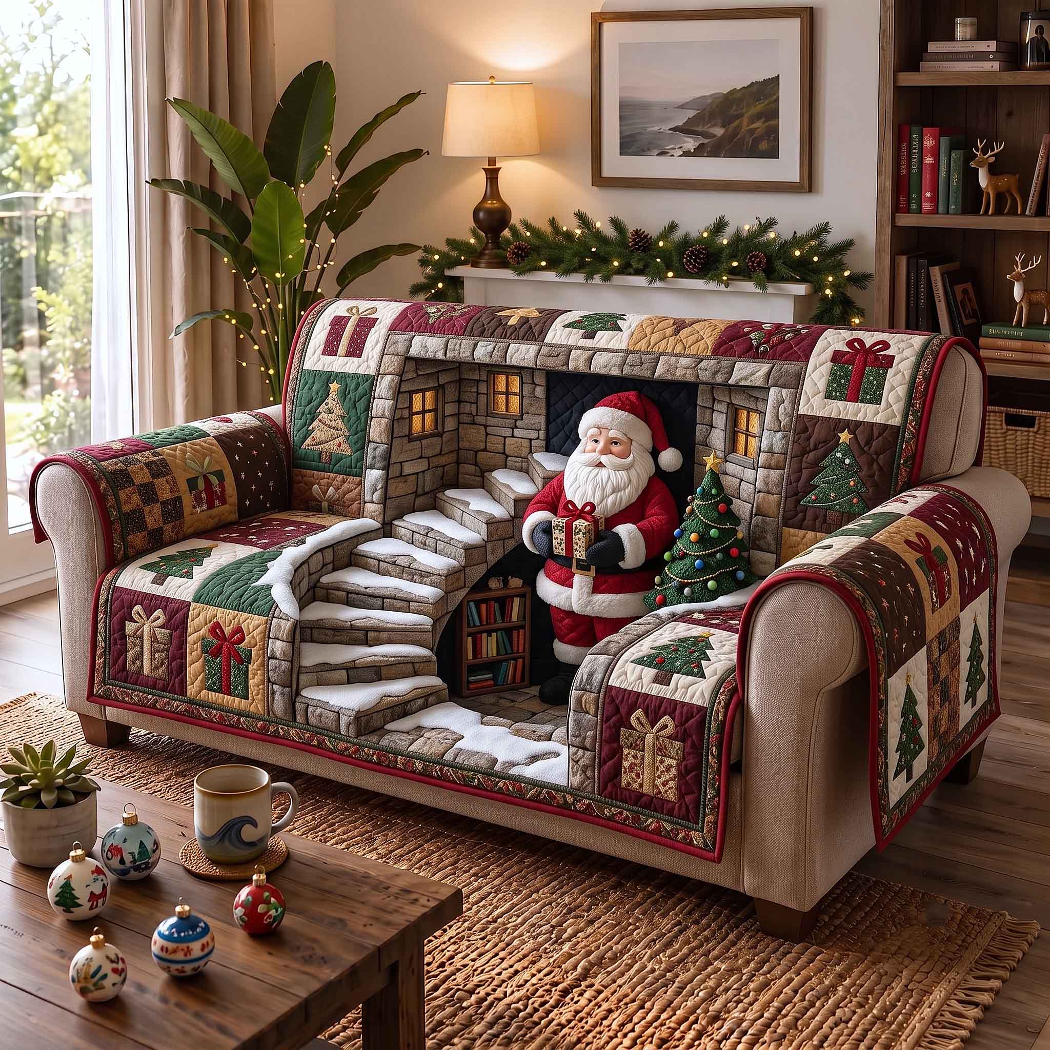 Jolly Santa Quilted Sofa Cover Jolly Santa Couch Cover House Lover Gift Ideas