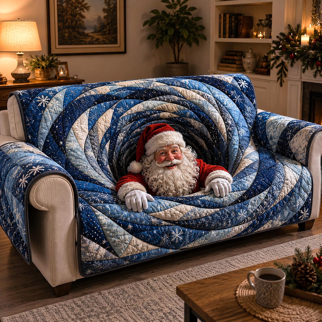Jolly Santa Quilted Sofa Cover Santa Joy Couch Cover Home Lover Gift Ideas