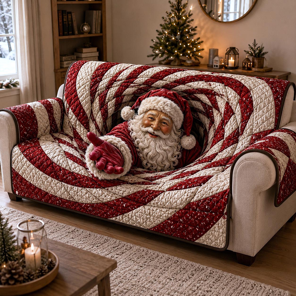 Jolly Santa Quilted Sofa Cover Santa Magic Couch Cover Gift For Room Lovers