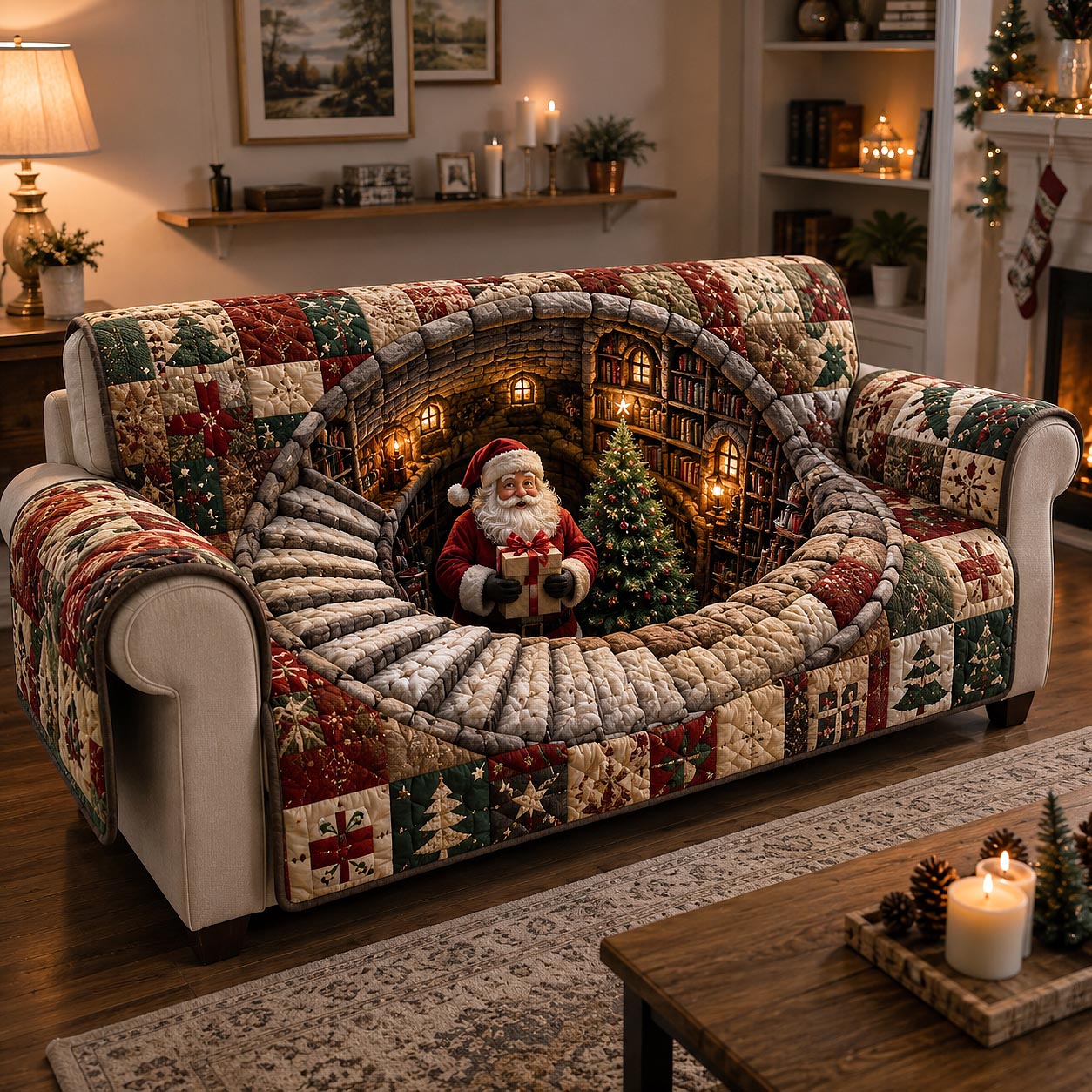 Jolly Santa Quilted Sofa Cover Santa Spirit Couch Cover Present For Home Lovers