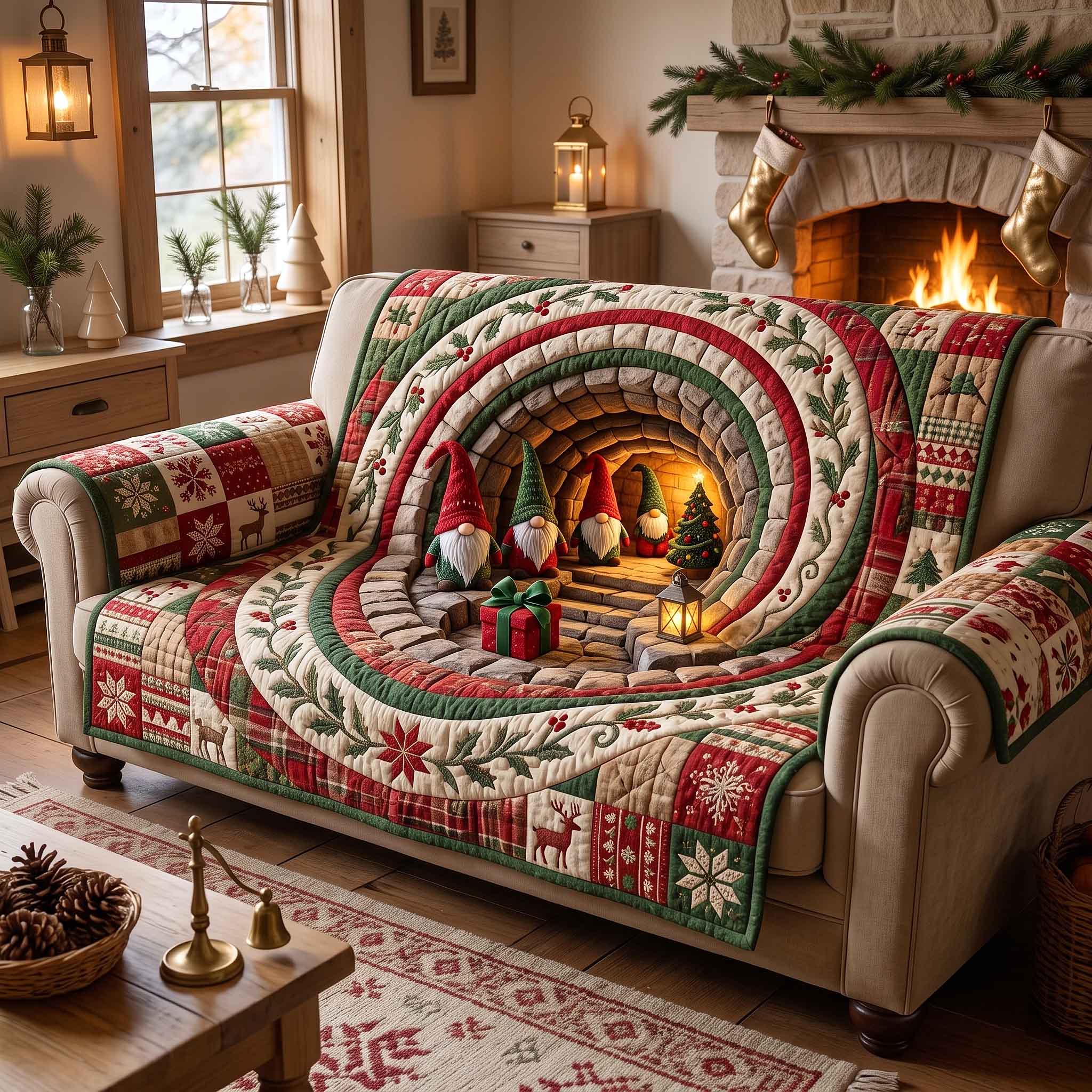 Jolly Workshop Quilted Sofa Cover Christmas Workshop Couch Cover Presents For New Home