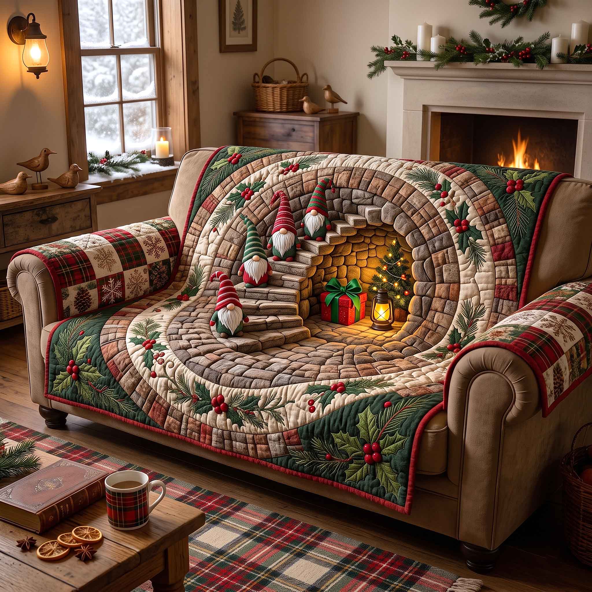 Jolly Workshop Quilted Sofa Cover Santa Workshop Couch Cover Present For New Home