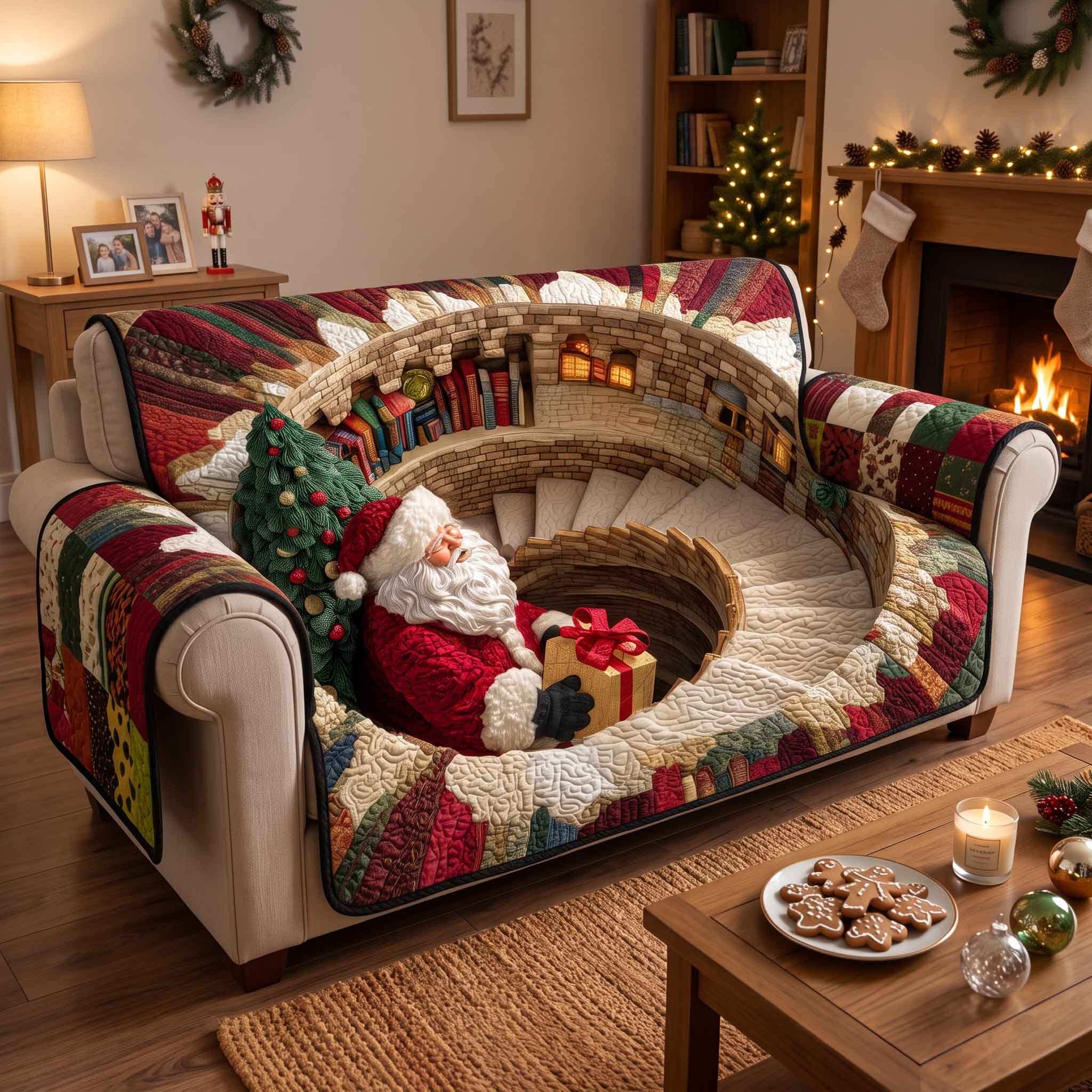 Jolly Workshop Quilted Sofa Cover Winter Workshop Couch Cover Gifts For Living Rooms