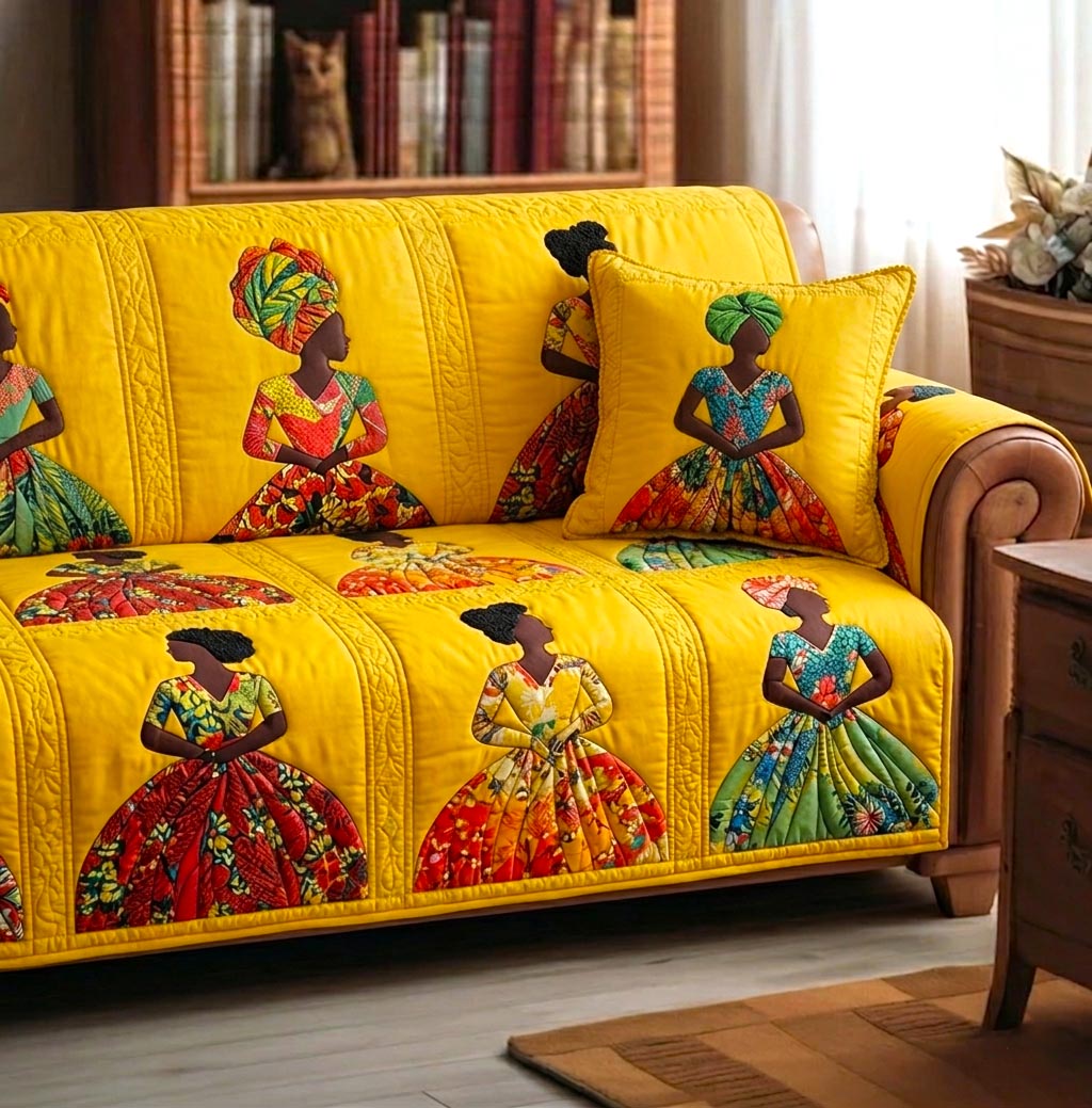 Juneteenth Quilted Sofa Cover Black Heritage Couch Cover Room Gift For Her