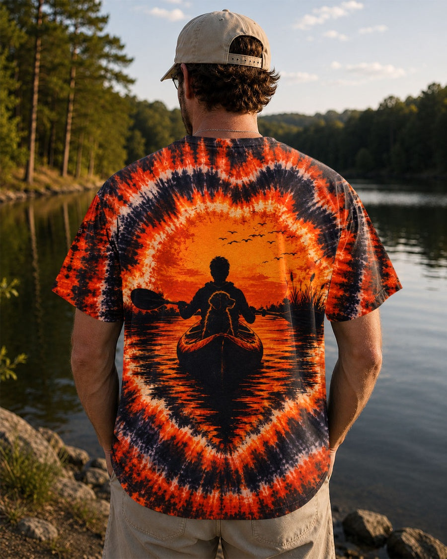 Kayak Into The Sunset With Dog Swirl Tie Dye T-Shirt Funny Golden Retriever Kayak Clothes Best Gift - Image 2