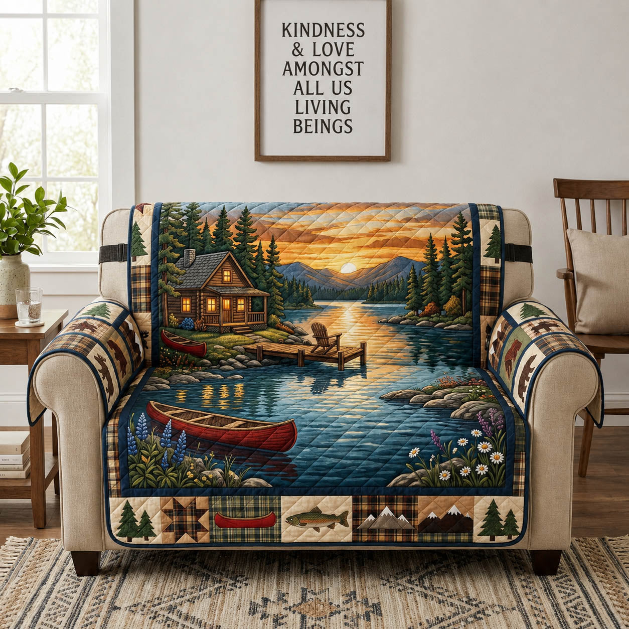 Lakeside Cabin Campfire Quilted Sofa Cover Campfire Nights Couch Cover Cute Room Decor Finds
