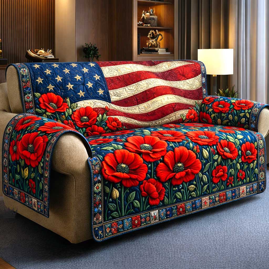 Liberty Poppy Quilted Sofa Cover Modern Liberty Couch Cover Cozy Housewarming Gift Ideas