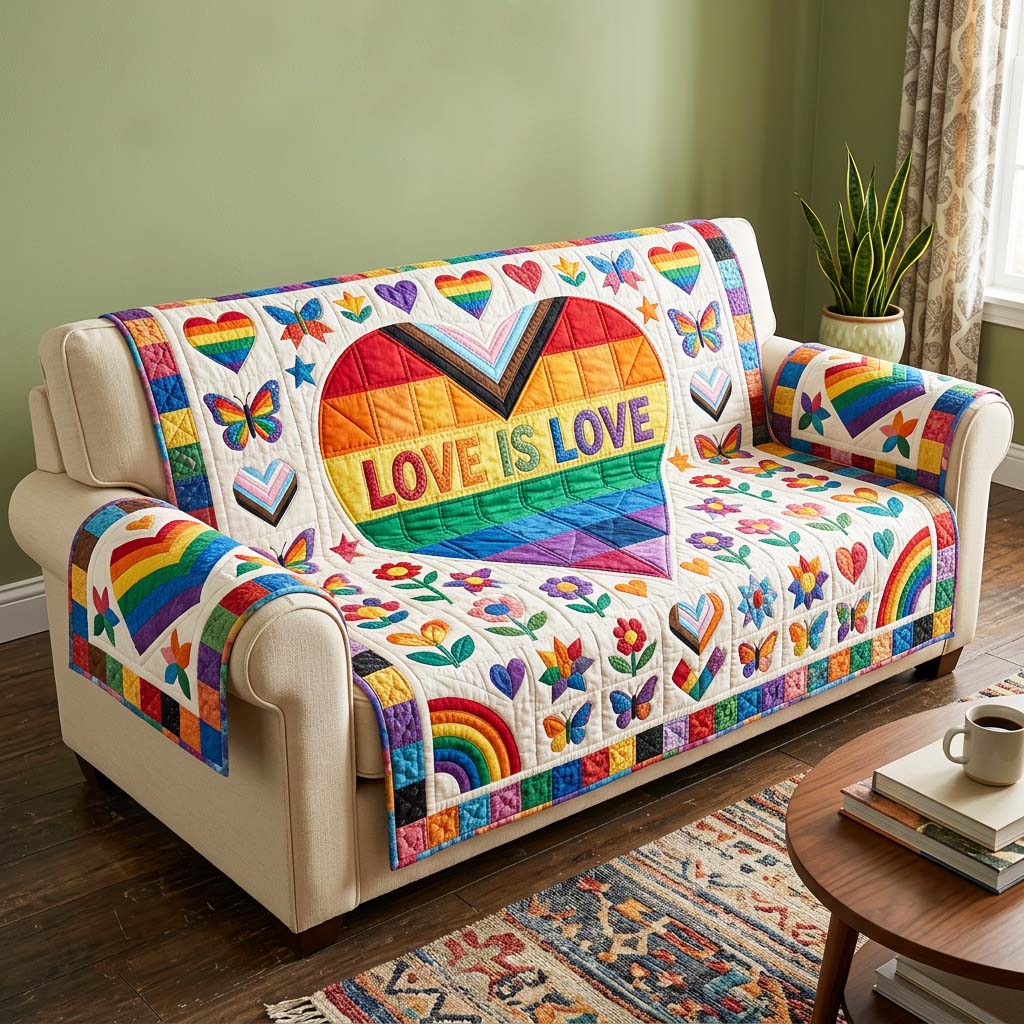 Love Spectrum Quilted Sofa Cover Cozy Love Couch Cover Room Decor Gift Ideas