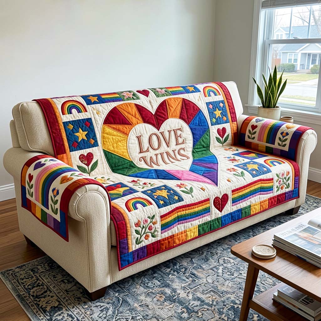 Love Wins Quilted Sofa Cover Rustic Love Couch Cover Best Room Decor Gifts
