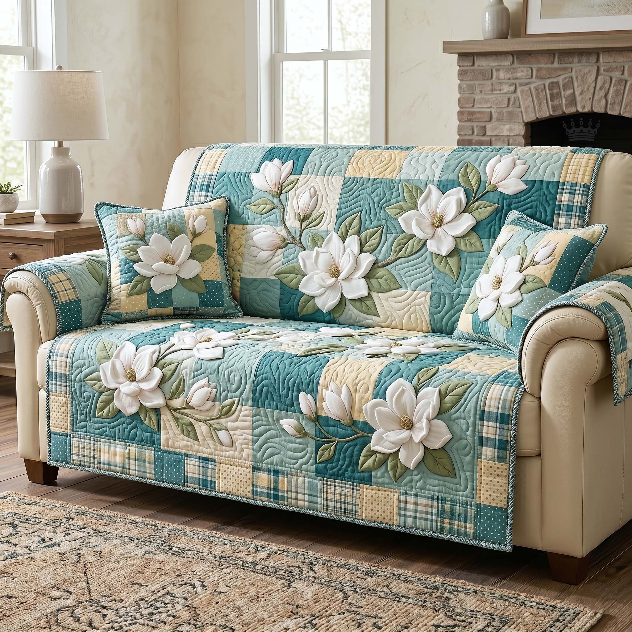 Magnolia Grace Quilted Sofa Cover Magnolia Beauty Couch Cover Gifts For Room Decor