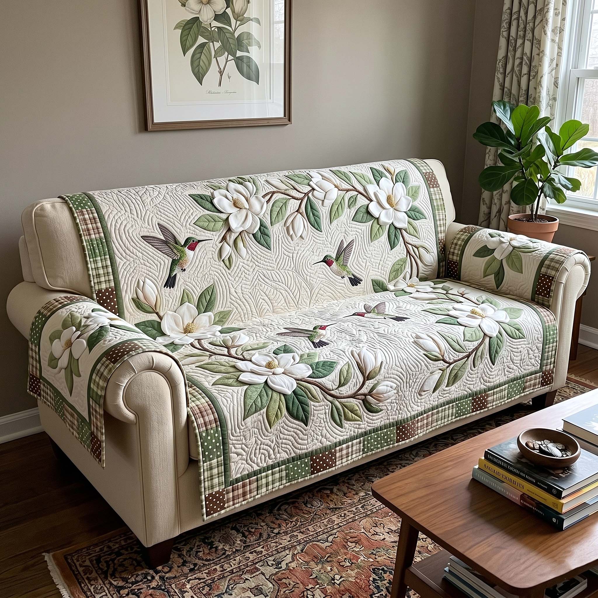 Magnolia Grace Quilted Sofa Cover Magnolia Charm Couch Cover House Gift